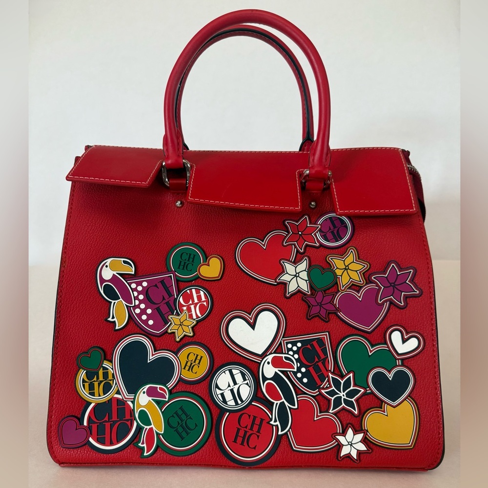 Carolina Herrera Red Satchel with Colorful Accents